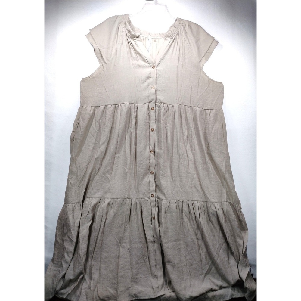 NY Collection Woman Taupe Tiered Button Front Midi Dress Plus Size 3X